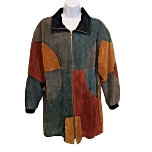 VTG Preston & York Women's 100% Genuine Leather Suede Coat Full Zip Lined Size M